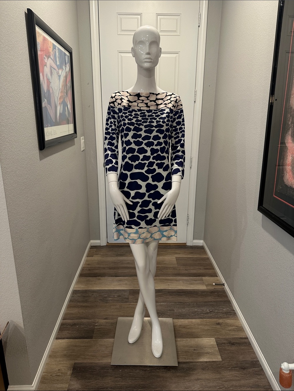 Diane Von Furstenberg Navy & Cream Printed Mini Dress